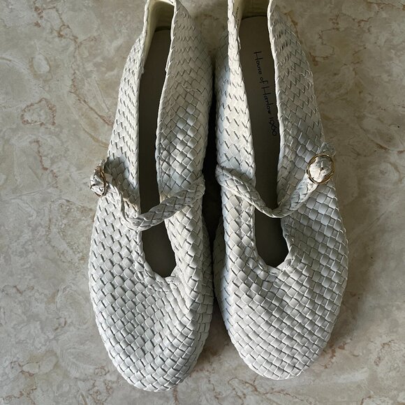 House of Harlow 1960 Sz 9.5 Bistro Woven White Ballet Flats - Picture 2 of 12